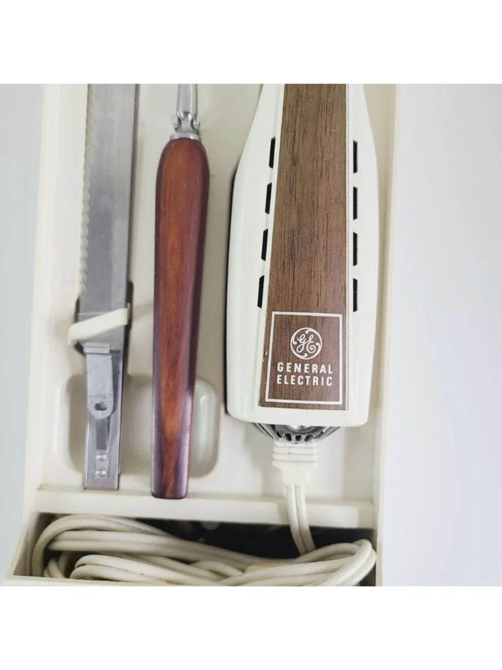Vintage General Electric Electric Slicing Knife Set W/ Fork Box & Hanging Caddy